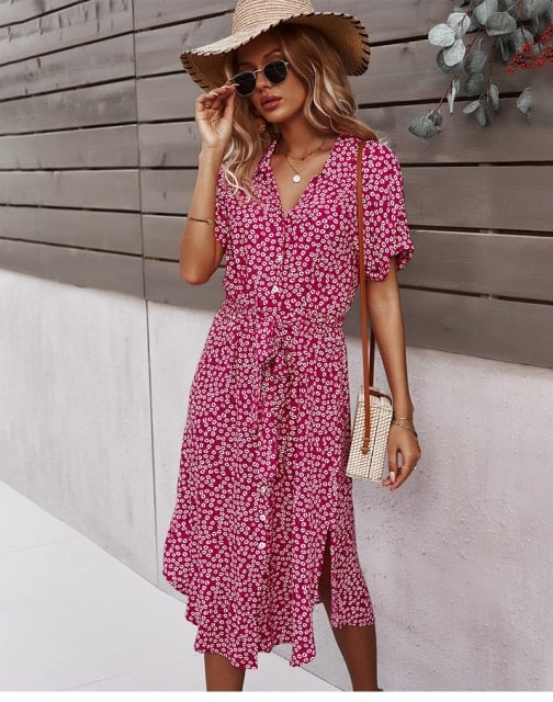 Boho Flower Midi Dress - Isla-Red-S-The Livary