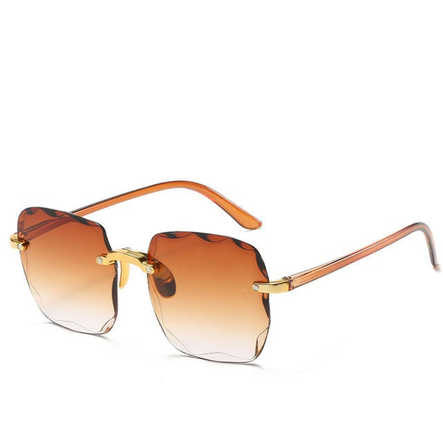 Trendy Rimless Sunglasses with UV400 Protection in Vintage Style – Clea-Brown-The Livary