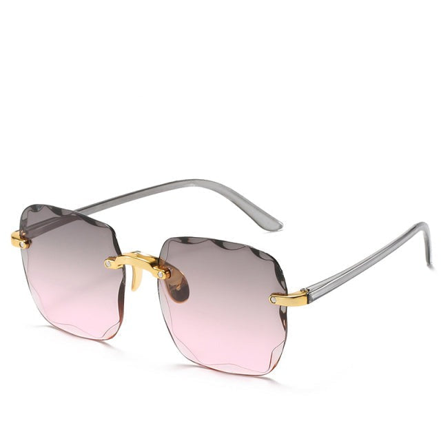 Trendy Rimless Sunglasses with UV400 Protection in Vintage Style – Clea-Grey/Pink-The Livary