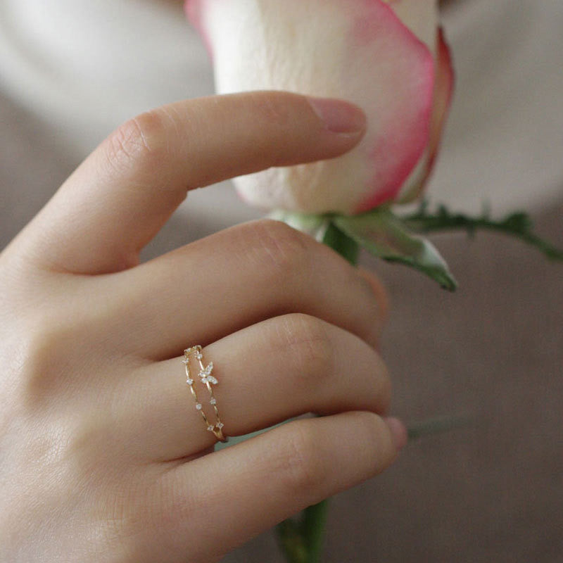 Luxury Butterfly Ring with Sparkling Zirconia - Aurielle-Gold-The Livary