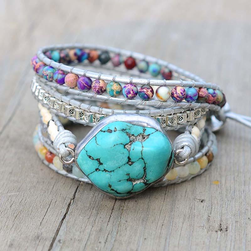 Turquoise Healing and Protection Wrap Bracelet - Selina-The Livary