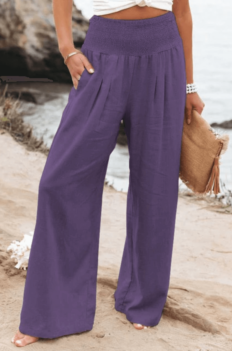 Elegant Palazzo Pants with Boho Flair – Yasmin-Purple-S-The Livary