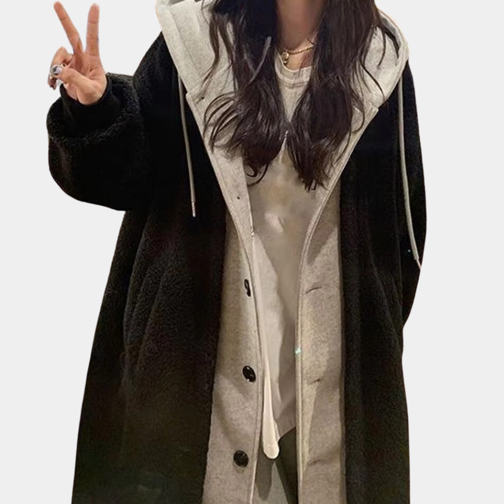 Casual Long Women's Jacket with Hood - Isla-Black-XS-The Livary