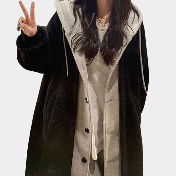 Casual Long Women's Jacket with Hood - Isla-Black-XS-The Livary