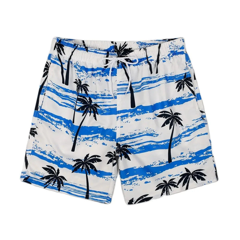 Light summer shorts with palm print for men – Nico-White/Blue-S-The Livary