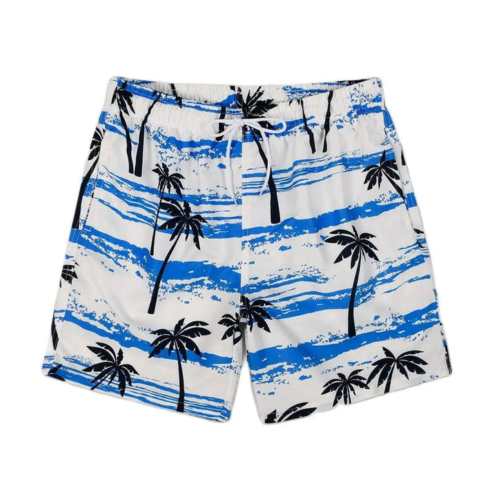 Light summer shorts with palm print for men – Nico-White/Blue-S-The Livary