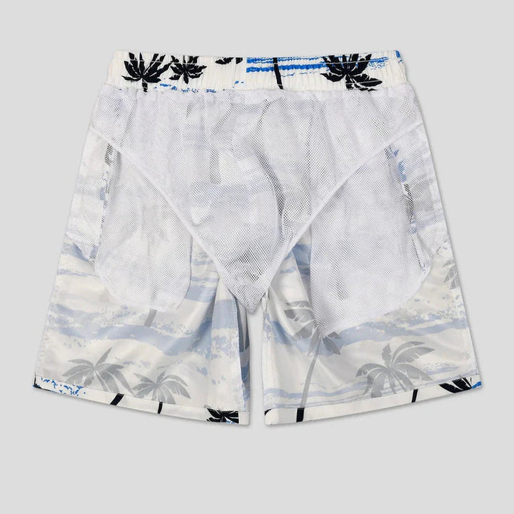 Light summer shorts with palm print for men – Nico-White/Blue-S-The Livary