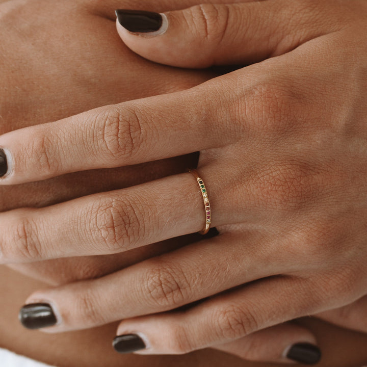 Golden Ring with Coloured Stones - Solene-6-Gold-The Livary
