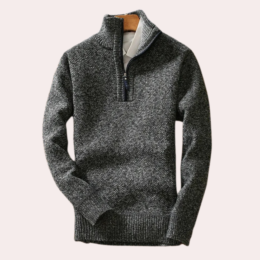 Shizley - Men's Sweater with High Neck and Zip Closure-Dark grey-S-The Livary