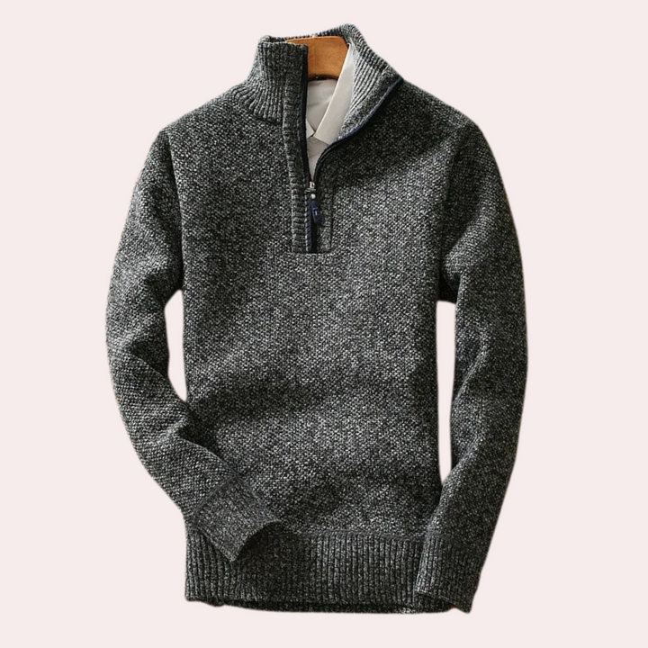 Shizley - Men's Sweater with High Neck and Zip Closure-Dark grey-S-The Livary