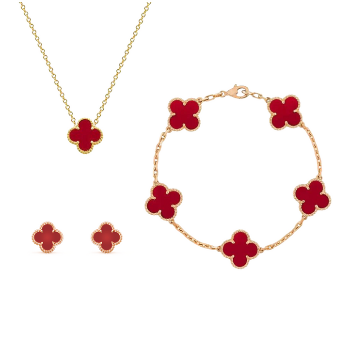 Stylish Clover Jewellery Set – Aurora-Red-The Livary