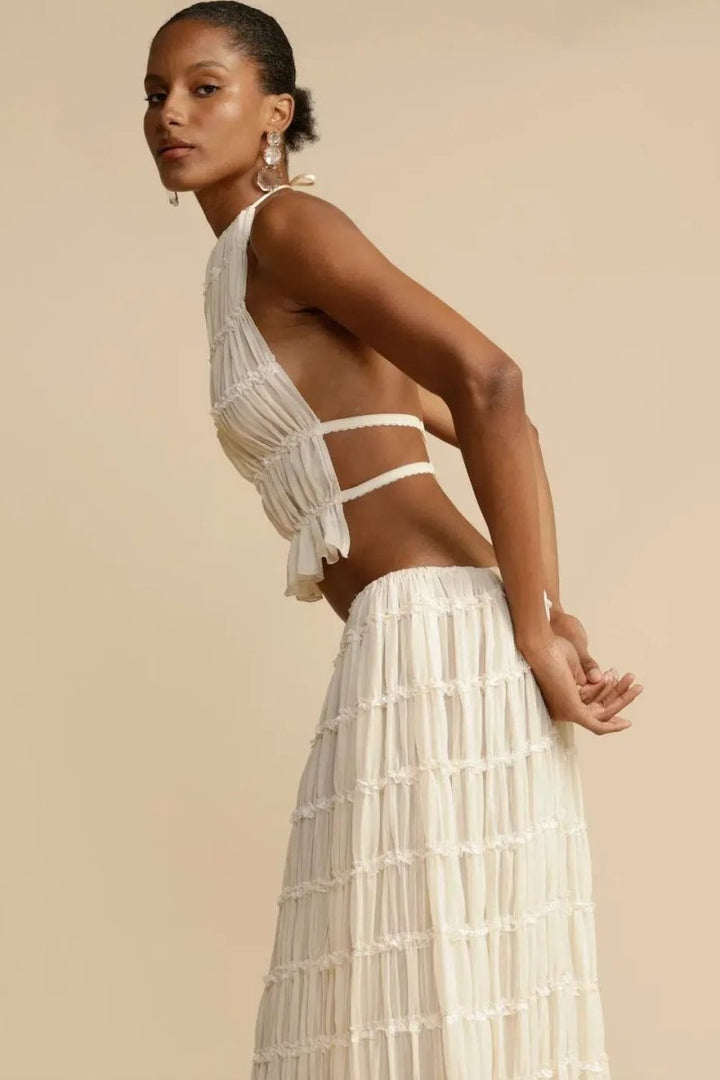 Trendy ladies' summer two-piece with halter top & maxi skirt – Lorena-S-The Livary