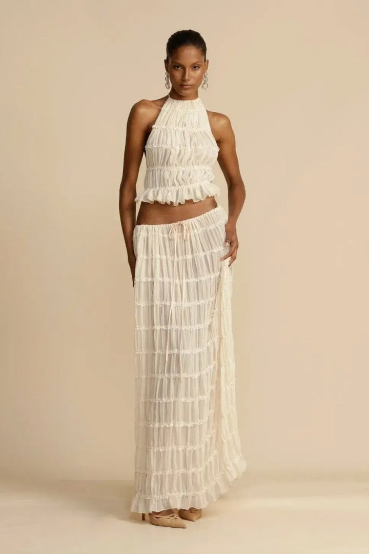 Trendy ladies' summer two-piece with halter top & maxi skirt – Lorena-S-The Livary