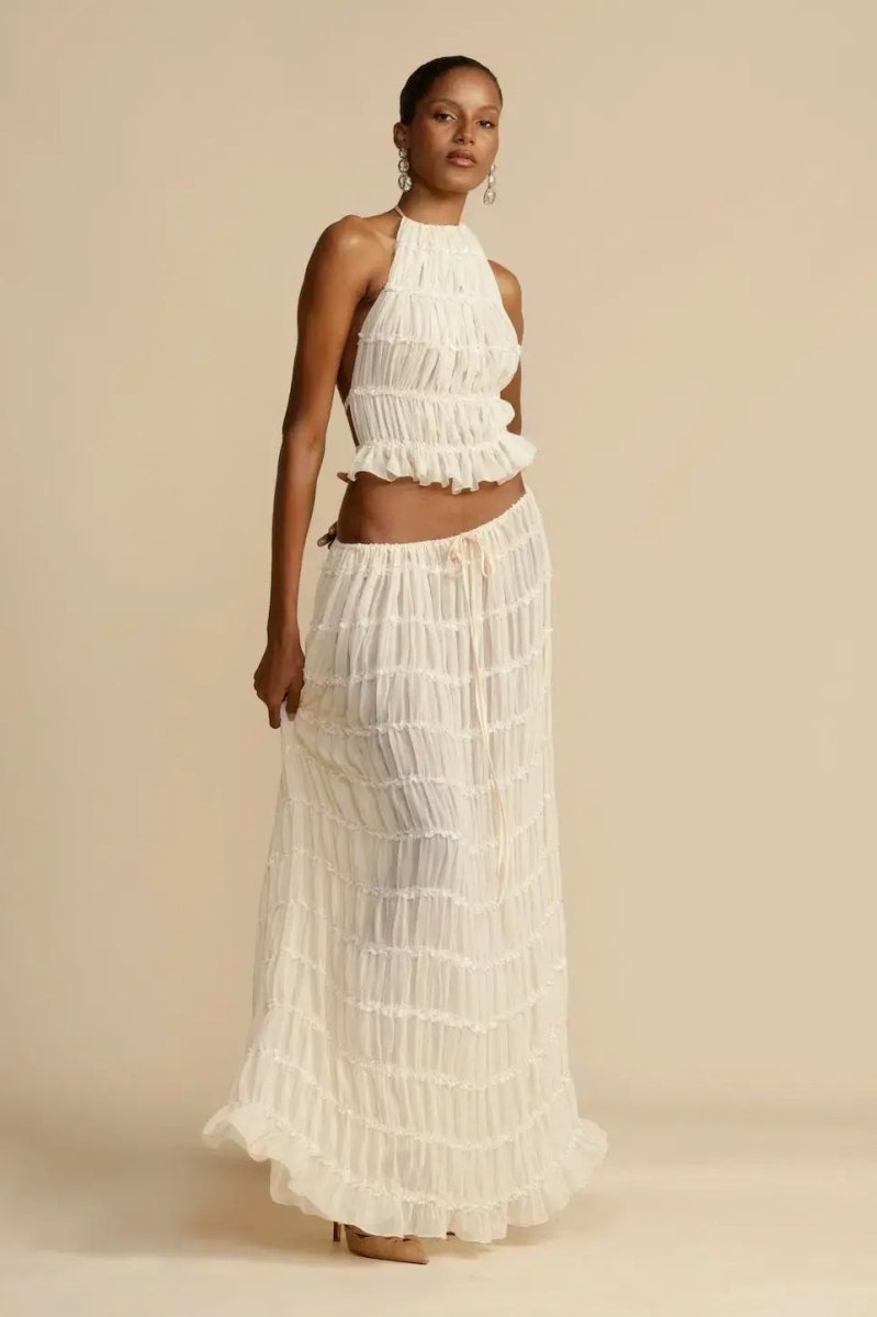 Trendy ladies' summer two-piece with halter top & maxi skirt – Lorena-S-The Livary