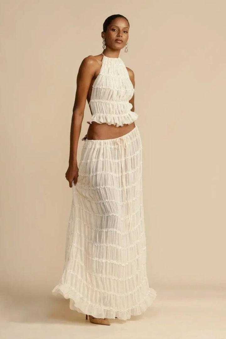 Trendy ladies' summer two-piece with halter top & maxi skirt – Lorena-S-The Livary