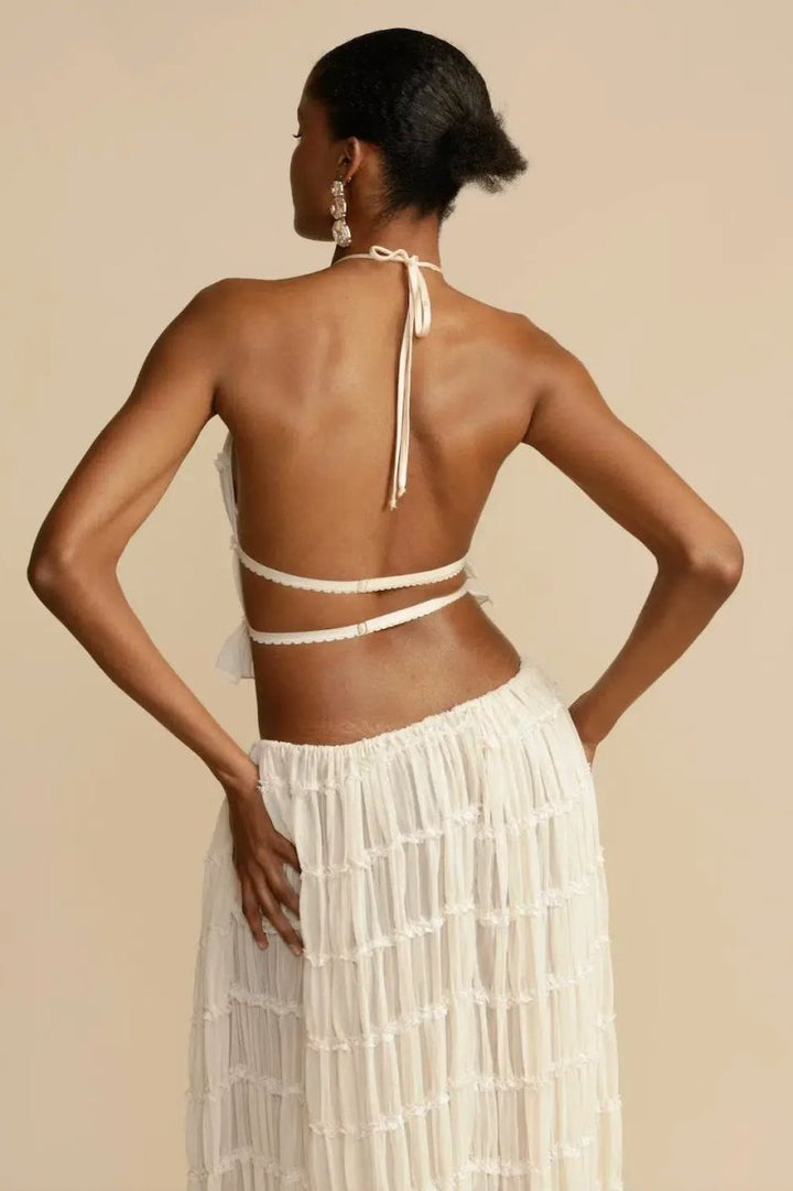 Trendy ladies' summer two-piece with halter top & maxi skirt – Lorena-S-The Livary