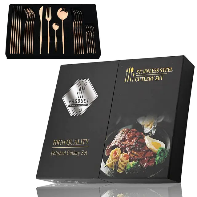 24-piece Stainless Steel Cutlery Set – Aurinox-Rose Gold 24-Piece Set with Gift Box-The Livary