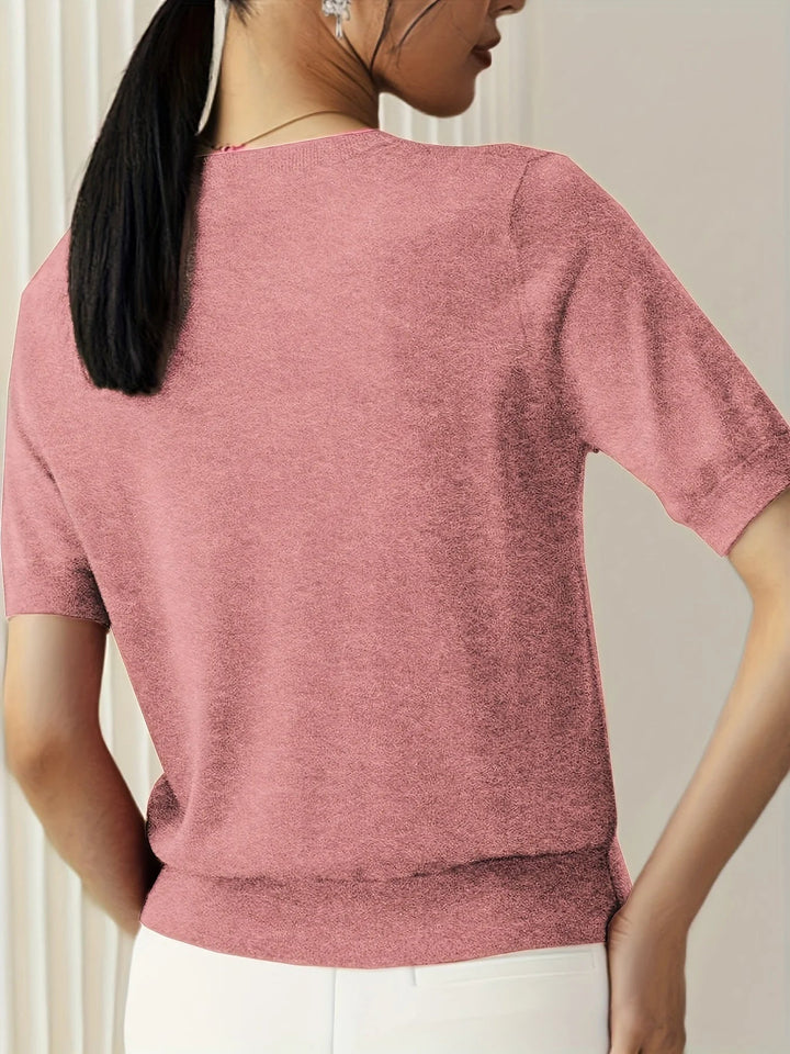 Spring Sweater with Short Sleeves – Mira-Grey-XS-The Livary