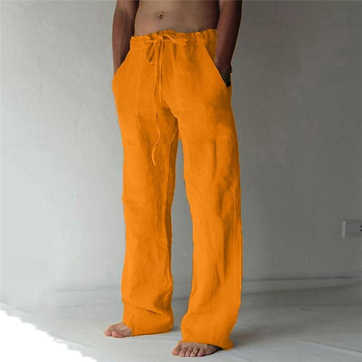 Casual men's linen trousers with a wide cut for summer – Elias-Yellow-S-The Livary