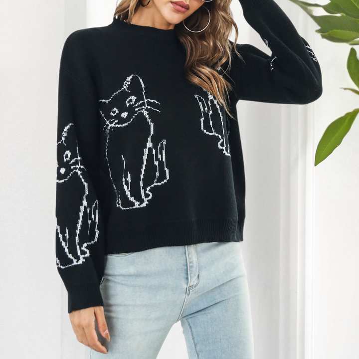 Kebell - Trendy Ladies' Sweater with Cats-Green-XS-The Livary
