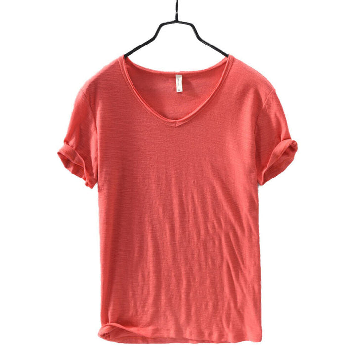Men's V-Neck Linen Shirt – Luca-Red-M-The Livary