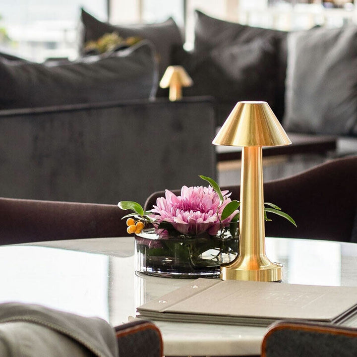 Modern Dimmerable Table Lamp - Victor-Gold-Cylinder-The Livary