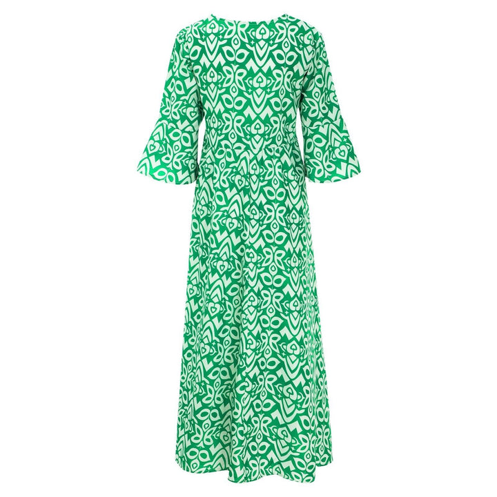 Long Floral Dress with V-neck – Liora-S-Red-The Livary