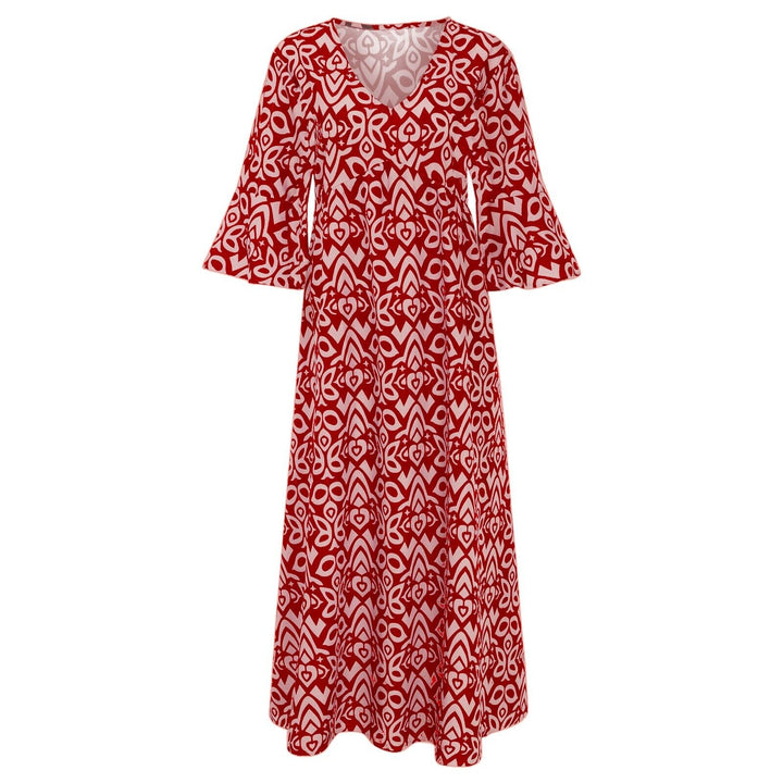 Long Floral Dress with V-neck – Liora-S-Red-The Livary