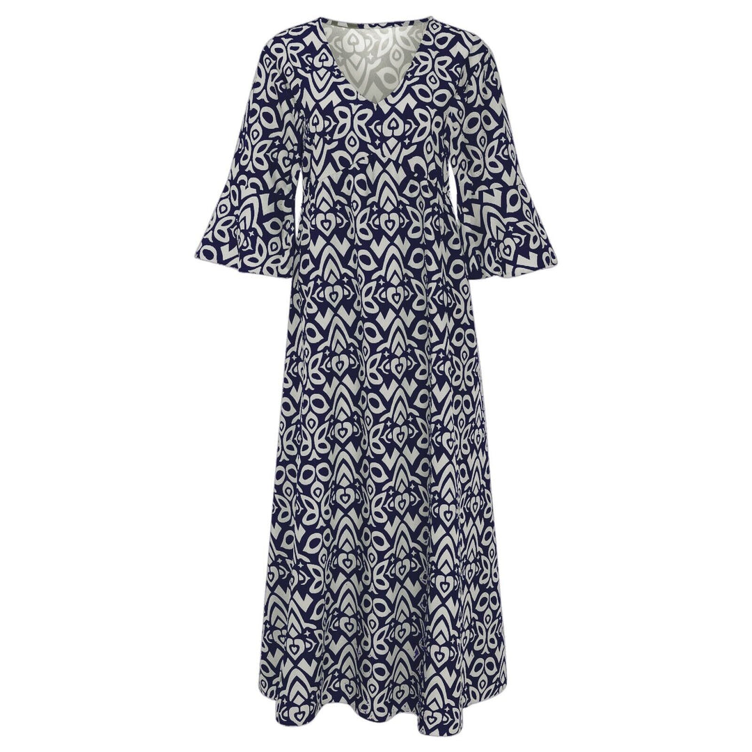 Long Floral Dress with V-neck – Liora-S-Red-The Livary