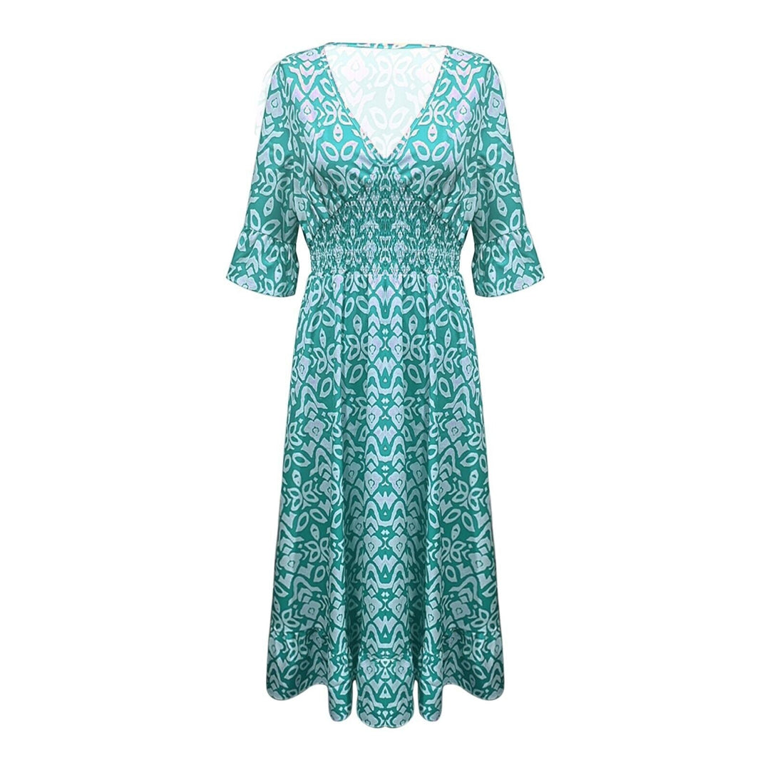 Long Floral Dress with V-neck – Liora-S-Red-The Livary