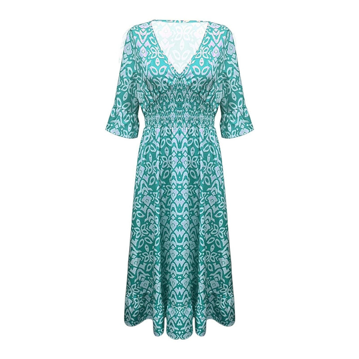 Long Floral Dress with V-neck – Liora-S-Red-The Livary