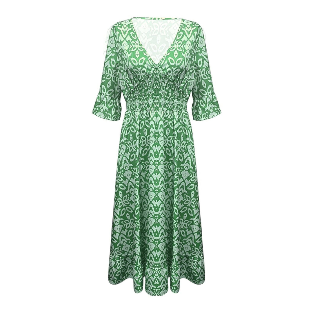 Long Floral Dress with V-neck – Liora-S-Red-The Livary