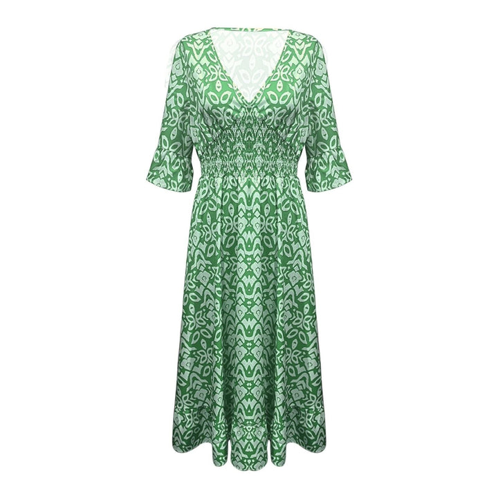 Long Floral Dress with V-neck – Liora-S-Red-The Livary