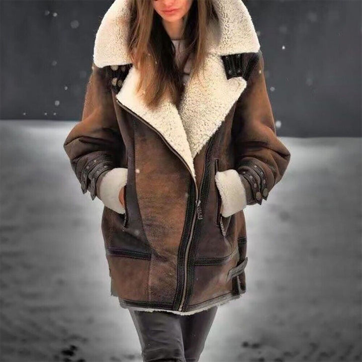 Stylish Suede Sherpa Jacket for Women - Mila-Khaki-S-The Livary