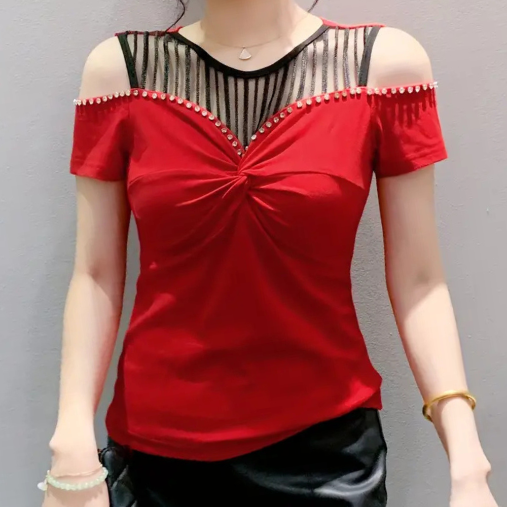 Trendy Cold-Shoulder Top for Women - Fenna-Red-XS-The Livary