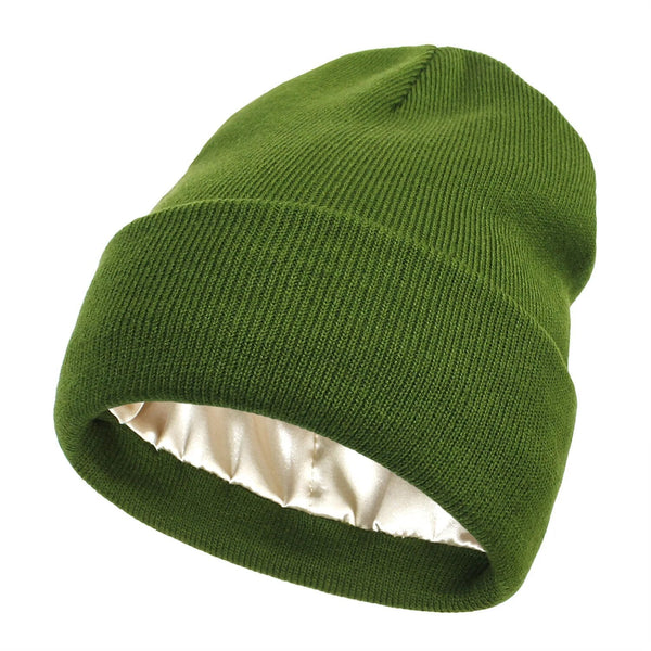 Winter Beanie with Silk Lining - Noor-Green-The Livary