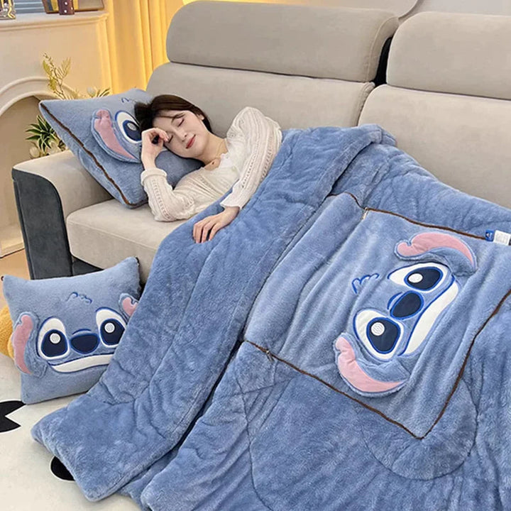Luxury Cartoon Blanket and Cushion Set - Nomi-Stitch-Single (105x145cm)-The Livary