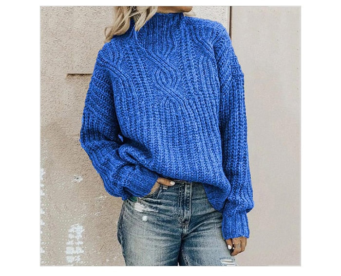 Comfortable Knitted Sweater with Roll Neck - Elise-Blue-XS-The Livary