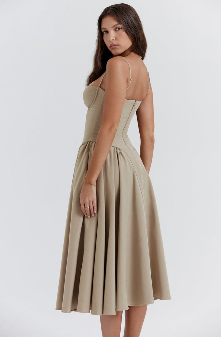 Stylish ladies' summer dress with spaghetti straps & waist corset – Mira-Blue-S-The Livary
