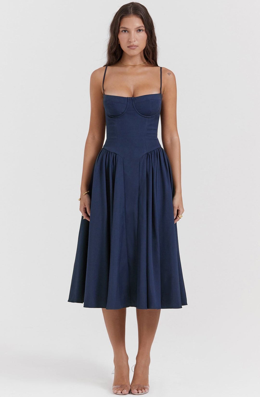 Stylish ladies' summer dress with spaghetti straps & waist corset – Mira-Blue-S-The Livary