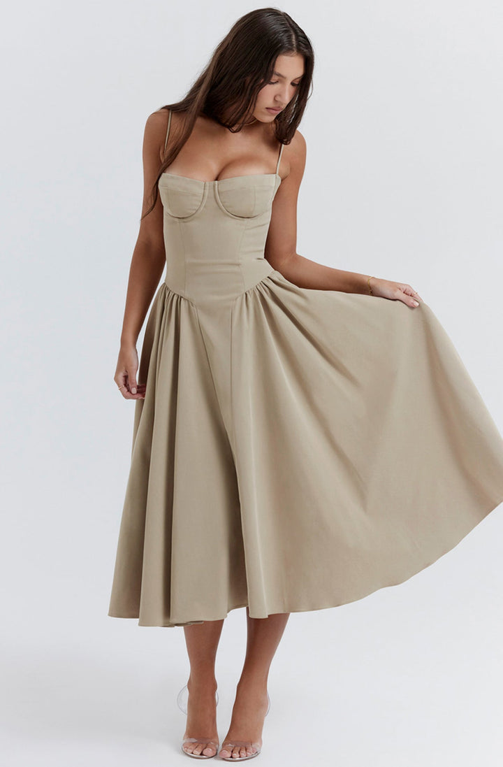 Stylish ladies' summer dress with spaghetti straps & waist corset – Mira-Blue-S-The Livary