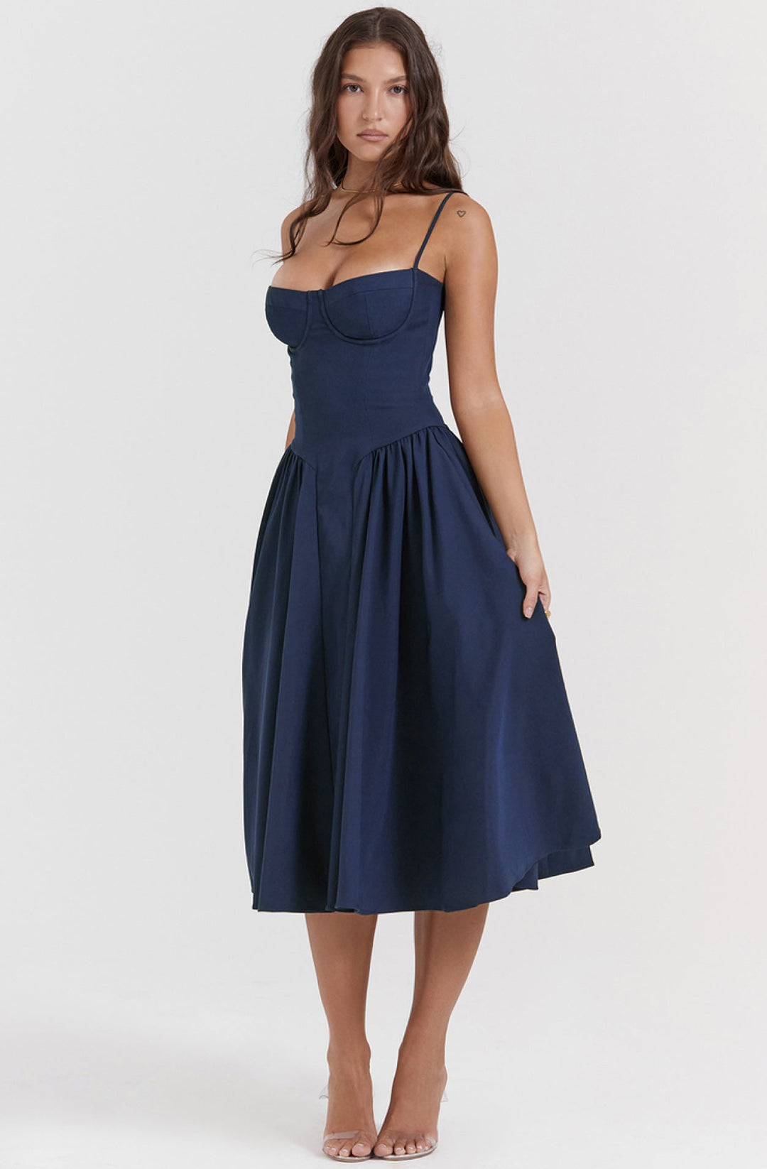 Stylish ladies' summer dress with spaghetti straps & waist corset – Mira-Blue-S-The Livary