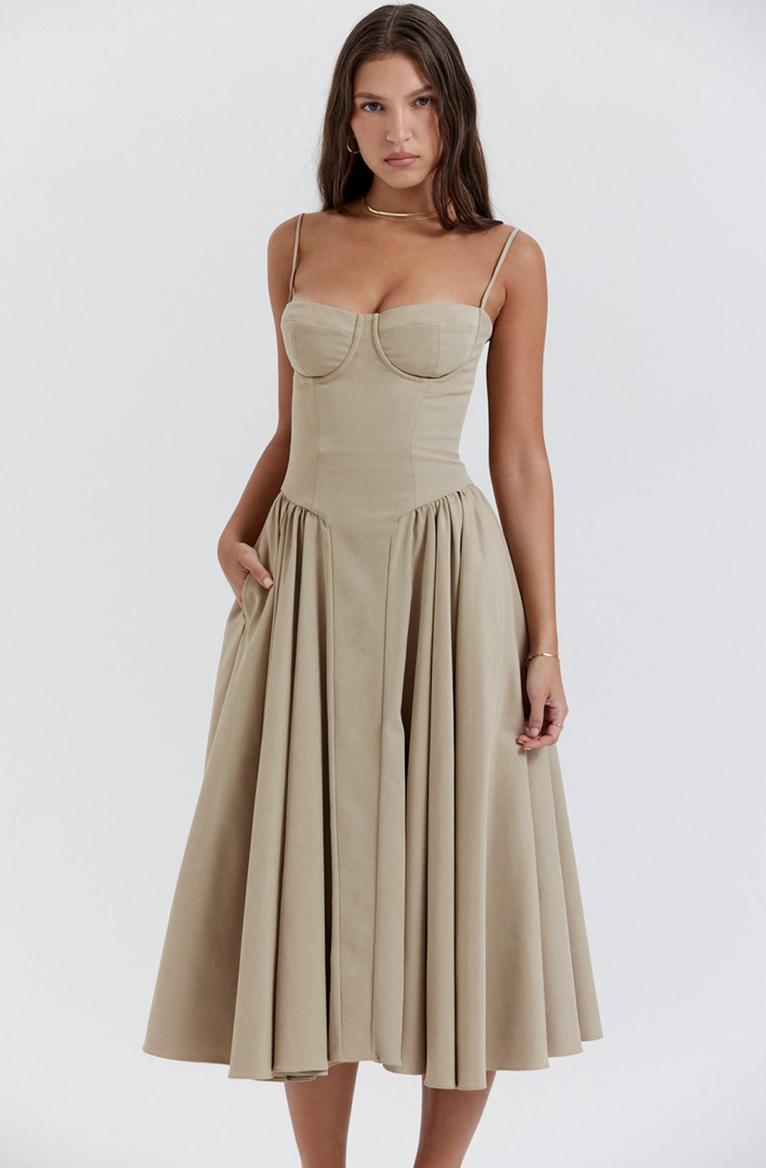 Stylish ladies' summer dress with spaghetti straps & waist corset – Mira-Blue-S-The Livary