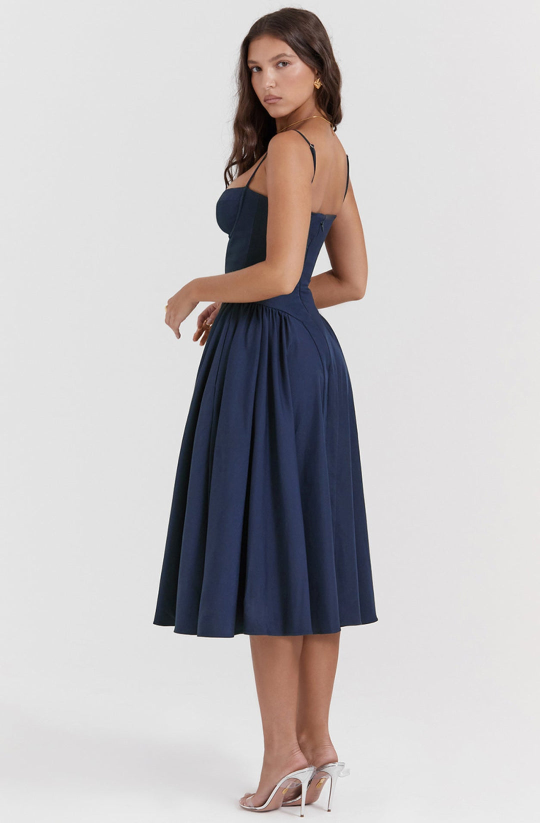 Stylish ladies' summer dress with spaghetti straps & waist corset – Mira-Blue-S-The Livary