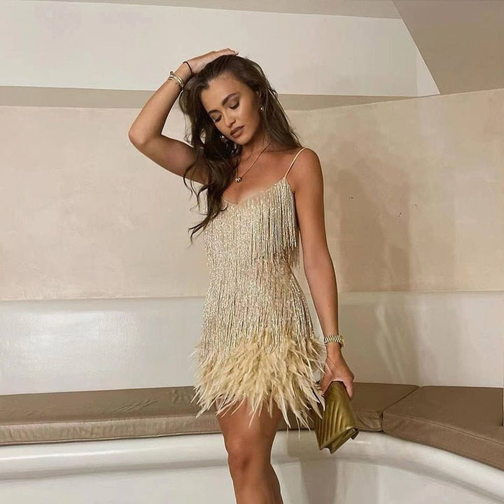 Summer Dress with Glitter - Lina-Gold-S (32-34)-The Livary