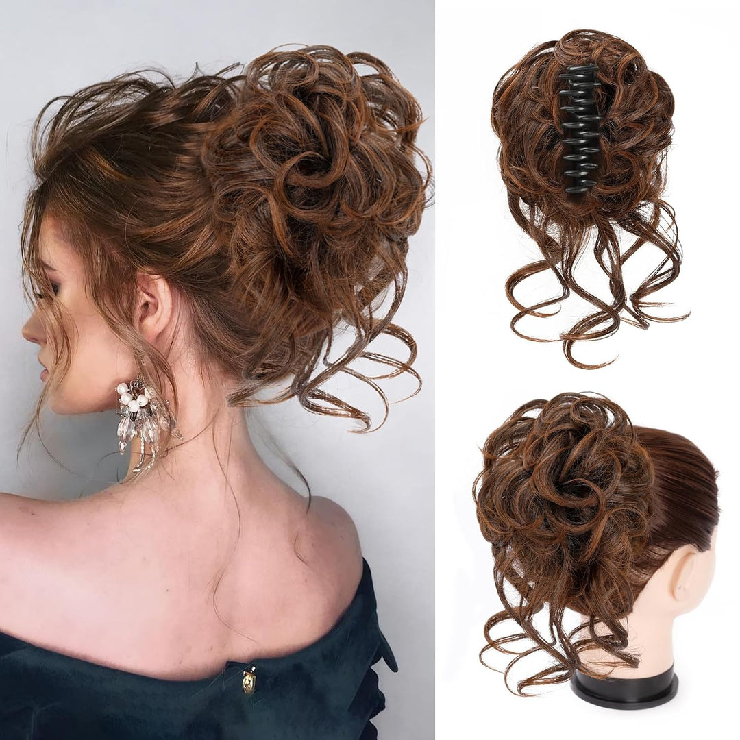 Clip with Hair Extension for Wavy Bun – CurlClip-Brown-The Livary