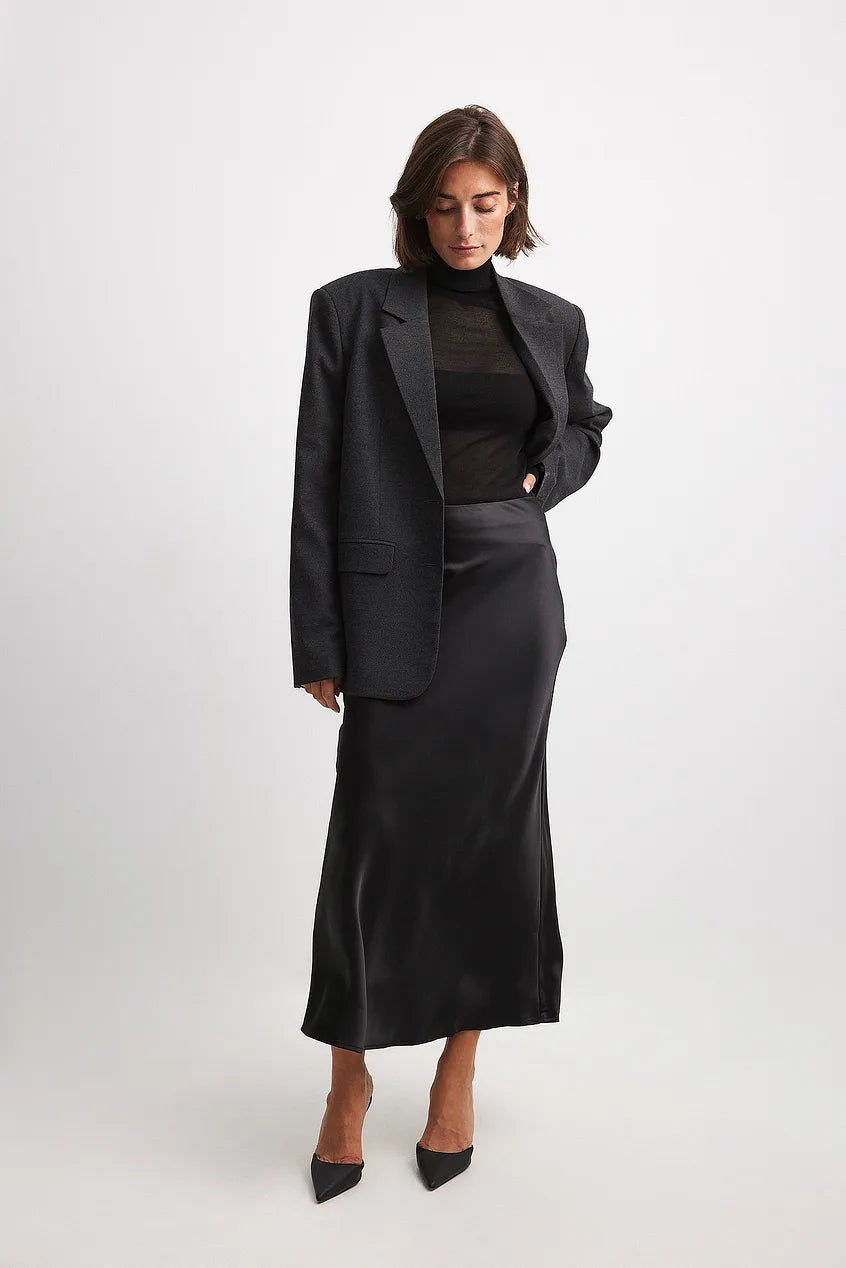 High Waist Satin Skirt – Leona-Black-S-The Livary
