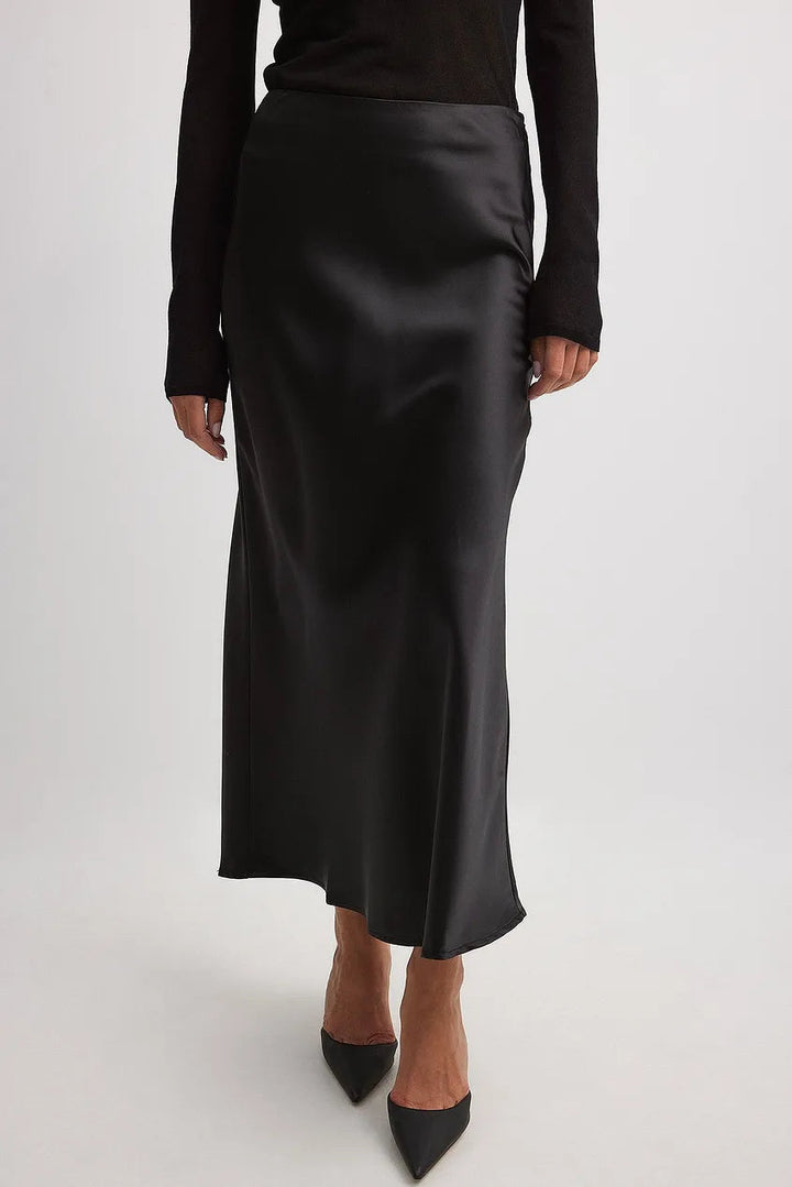 High Waist Satin Skirt – Leona-Black-S-The Livary