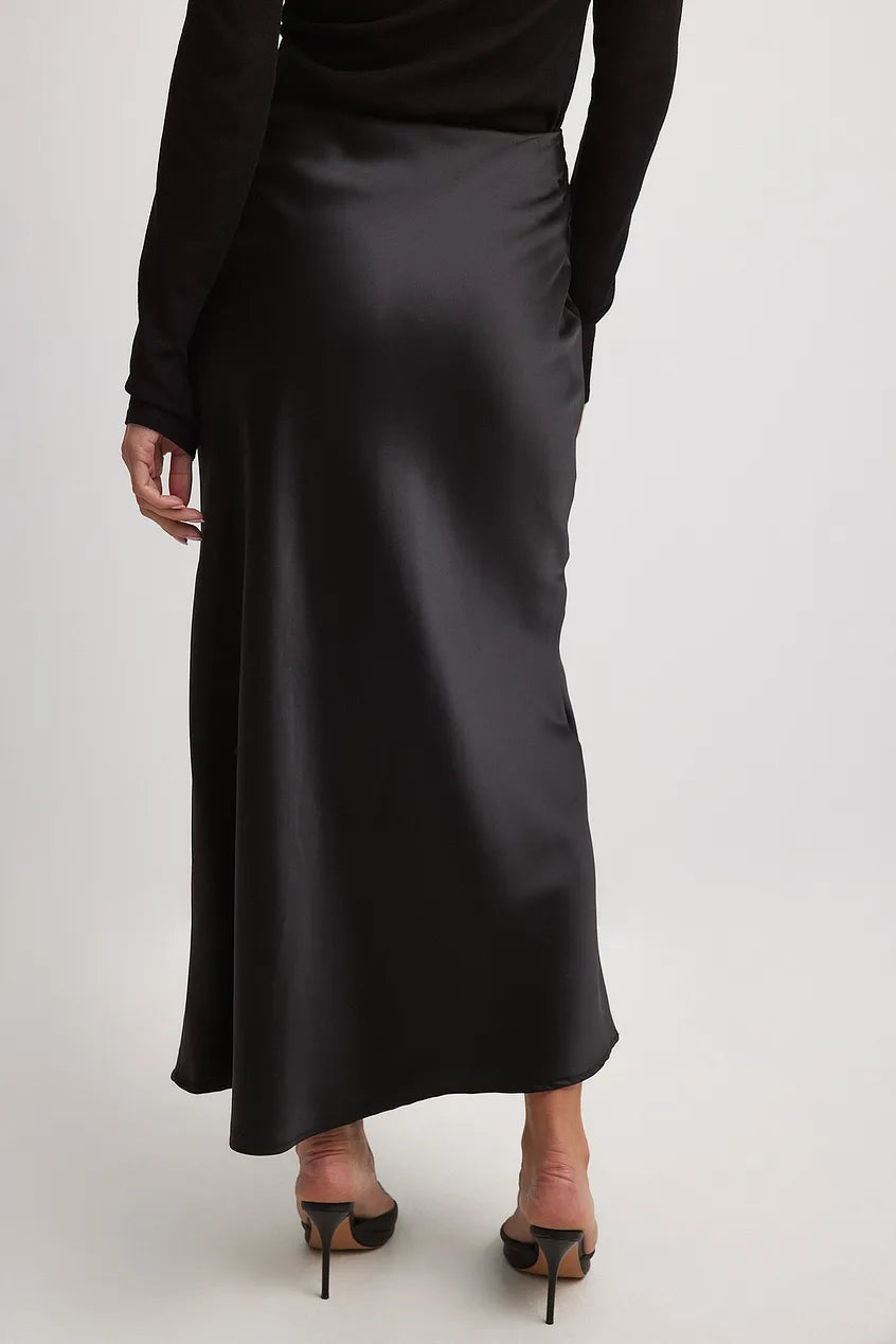 High Waist Satin Skirt – Leona-Black-S-The Livary