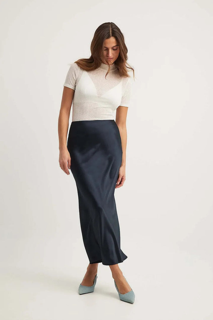 High Waist Satin Skirt – Leona-Black-S-The Livary